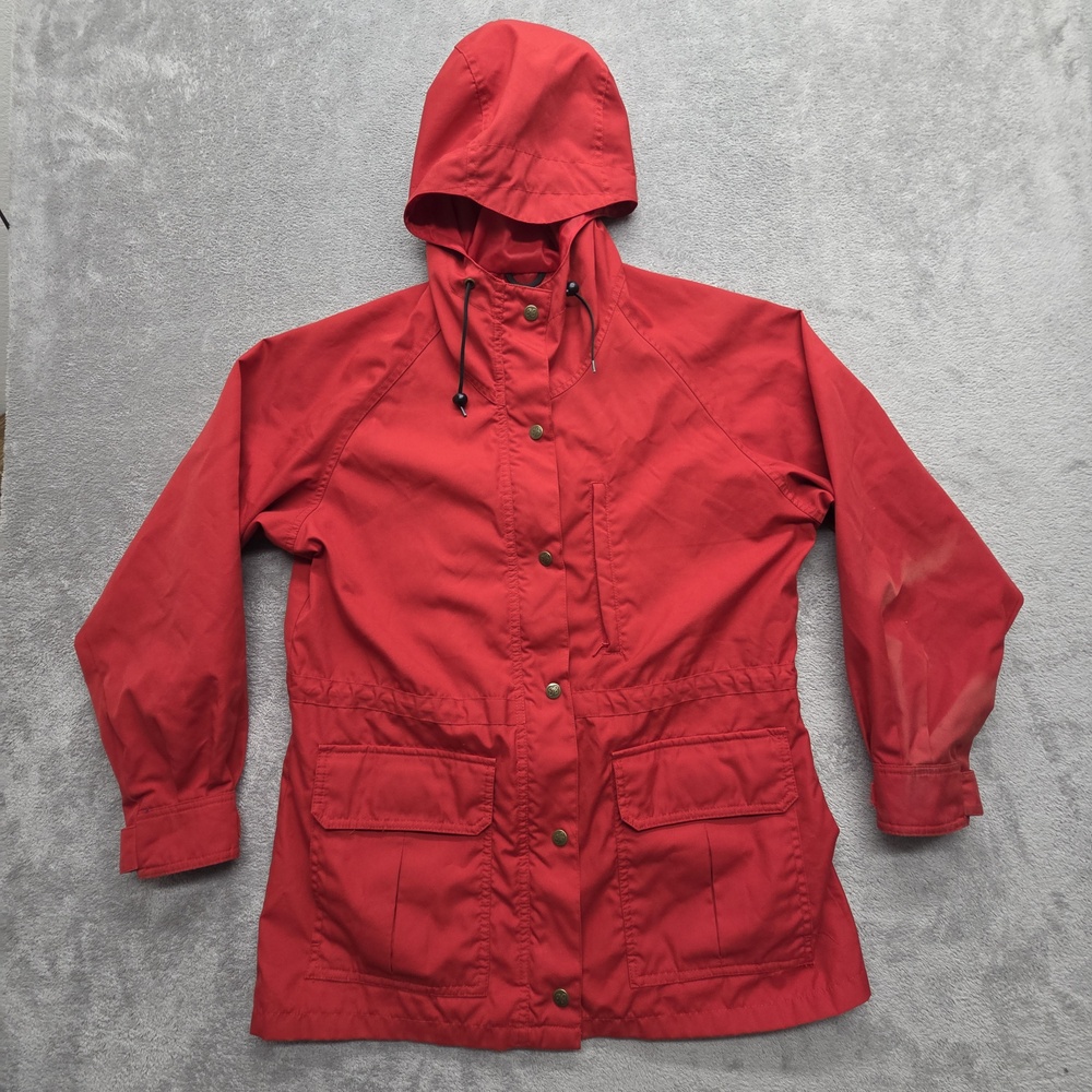 Vintage Eddie Bauer Jacket Womens M Red Anorak Hooded Lined Twill Polycotton